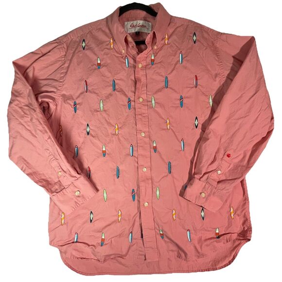 Robert Graham Button Down Shirt Mens XL Pink Surfboard All Over Embroidery - Picture 2 of 6